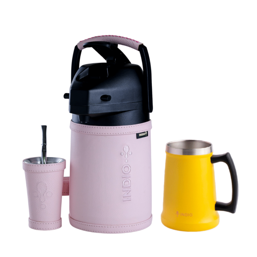 TERERÉ INOX 1,9 L. CUERO +BOMBILLA DE ALPACA +DE REGALO CHOPPERA AMARILLA 500ML