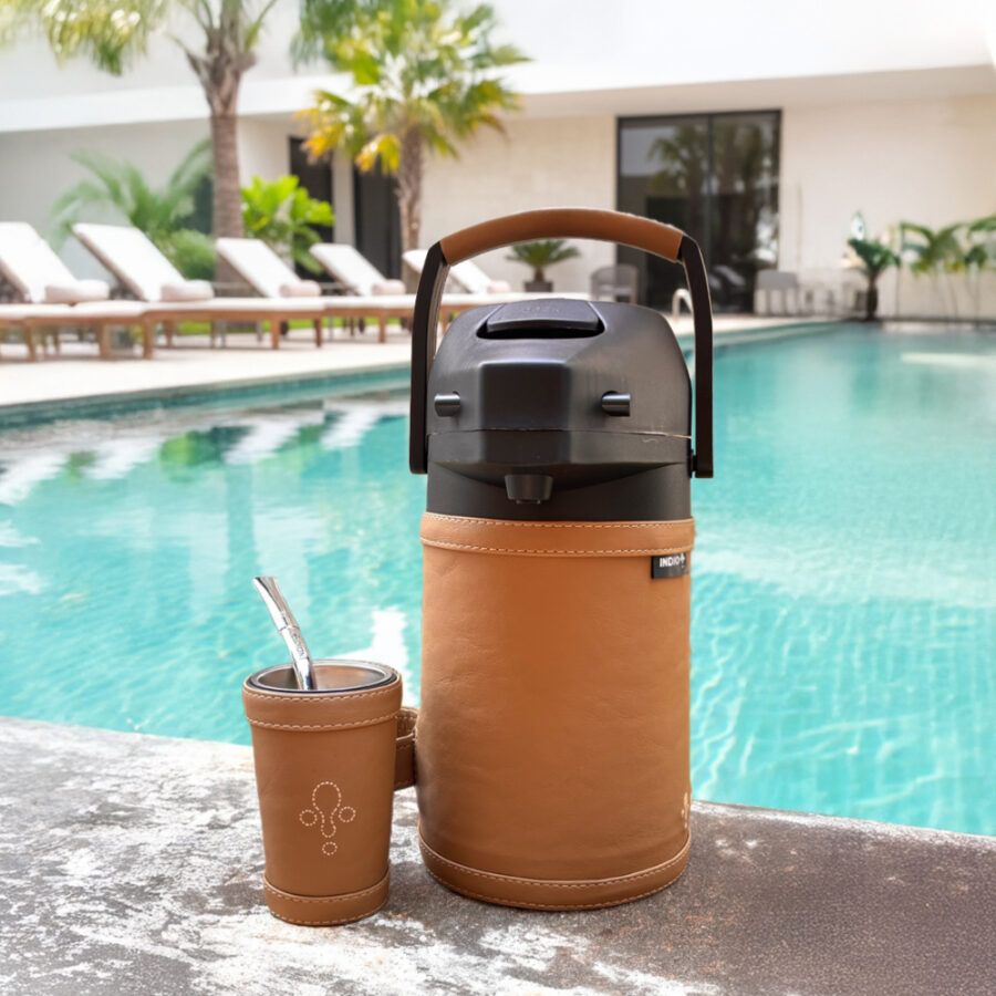 TERMO ACERO INOX 1.9L FORRADO EN SIMIL CUERO BOCA ANCHA PARA HIELO