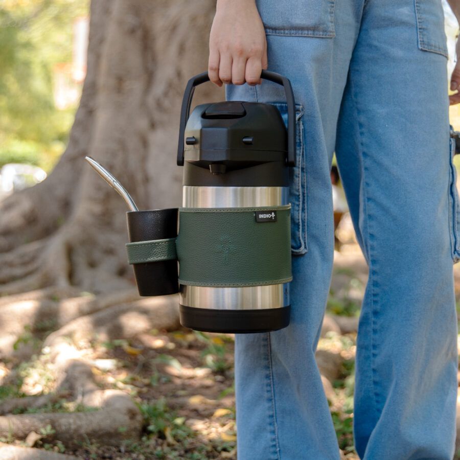 PROMO - TERMO ACERO INOX 1.9L + FAJA DE CUERO BOCA ANCHA PARA HIELO