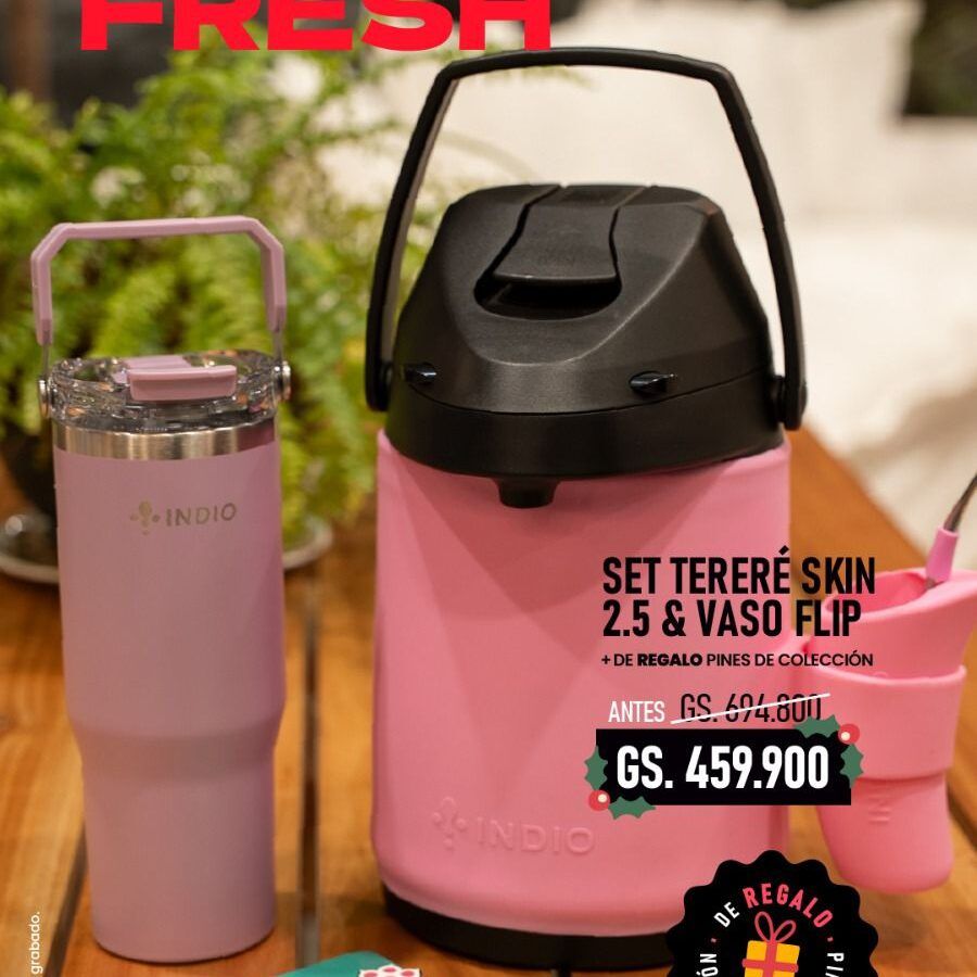 COMBO NAVIDAD REFRESH - VASO VIAJERO FLIP + TERERÉ SKIN 2.5L + PINES DE COLECCIÓN